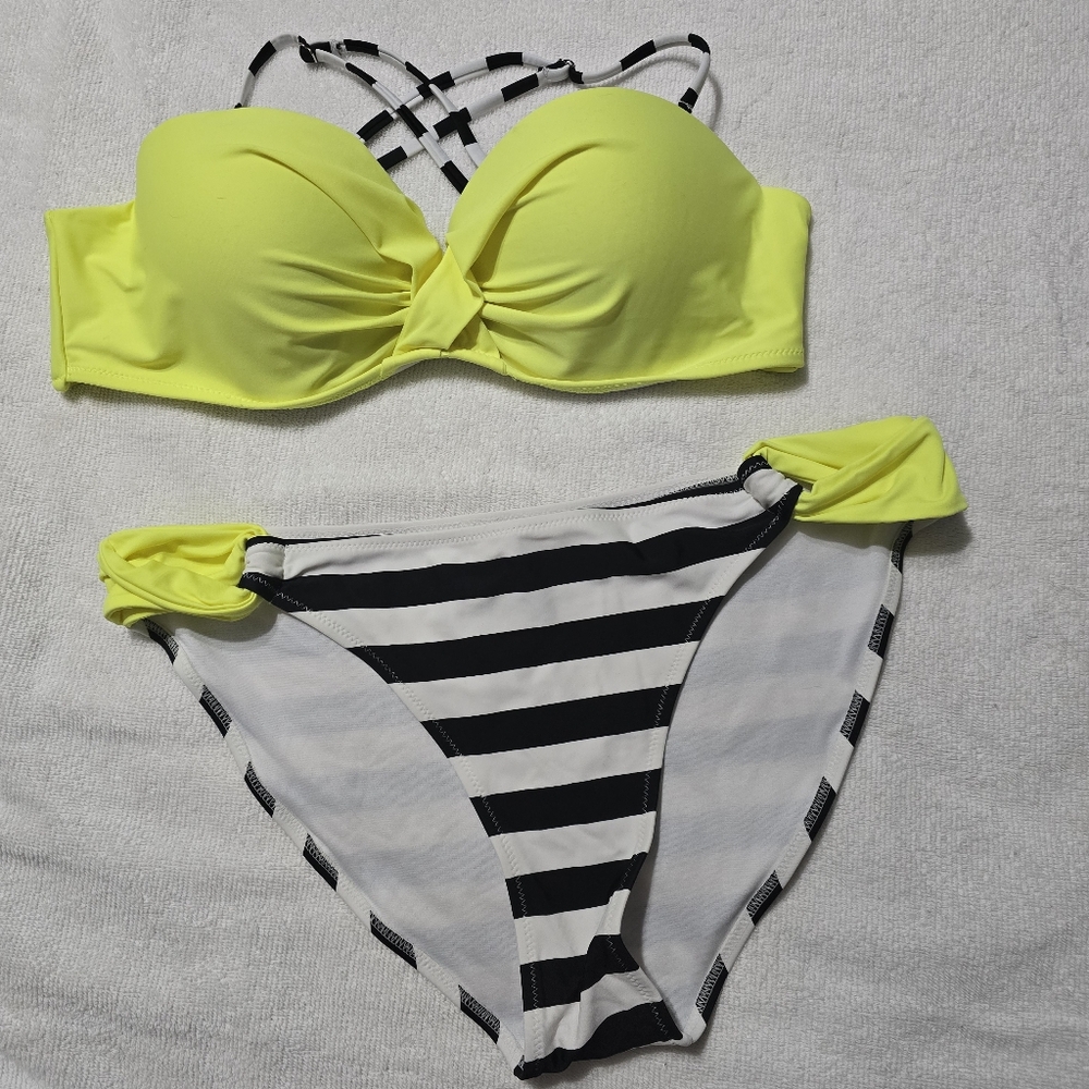 Yellow and Black Striped Bikini Set